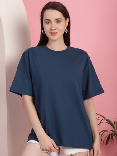 Image of Preneum Women's Cotton Cool Graphic Printed Baggy Fit Drop-Shoulder Sleeves Cotton Oversized T-Shirt