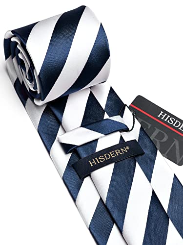 Image of HISDERN Mens Tie Striped Ties and Handkerchief Set Business Formal Woven Pocket Square Wedding College Stripe Necktie