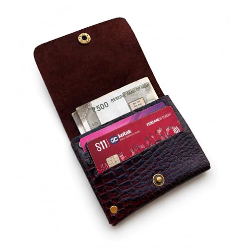 Image of Strutt Turtle Textured Genuine Leather Batua Wallet for Men & Women | Handcrafted Maroon Leather Cash & Card Holder | Snap Button Closure | Compact Ethnic Money Pouch