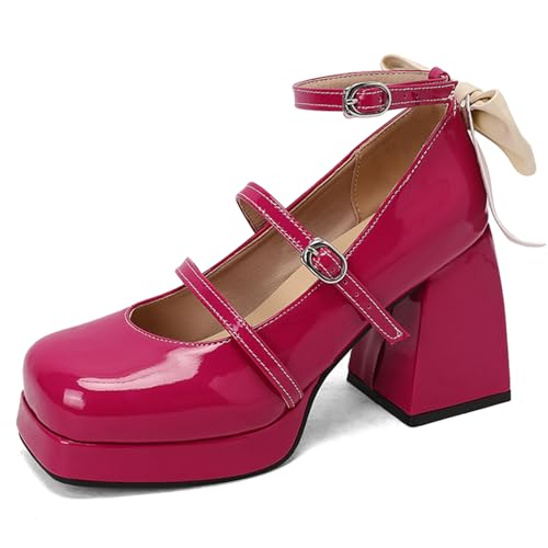 Mary Janes talon carré femme Lizoleor bout carré, escarpin plateforme rose confortable taille 38