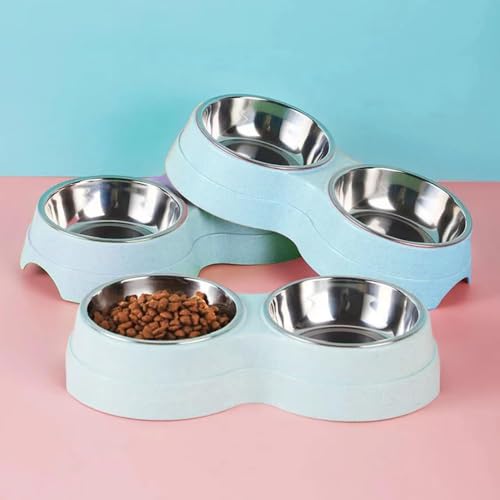 Edelstahl Napf Hund Fressnäpfe für Hunde,Hundenäpfe Futternapf 300 ml, rutschfest Doppel Napfset Hundenapf Katzennapf Fressnapf für Mittelgroße und kleine Hunde, Katzen (rosa)
