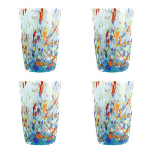 Verres en verre de Murano artisanaux Millefiori bleu clair lot de 4