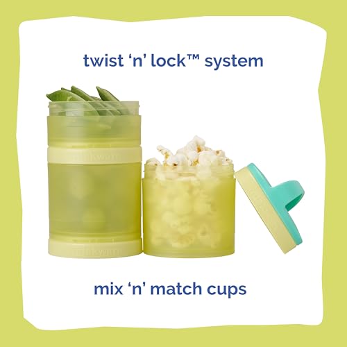 Image of Whiskware Stackable Snack Containers for Kids and Toddlers, 3 Stackable Snack Cups for School and Travel, Teal /Yellow