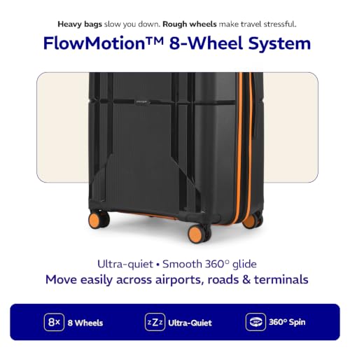 Image of Provogue Lumina Hard-Sided PP 65 Cm Trolley Bags for Travel Medium Size | Expandable Luggage Suitcase with 8 Wheels | Combination Lock | 5 Year Warranty (Midnight Black /Fire Orange)