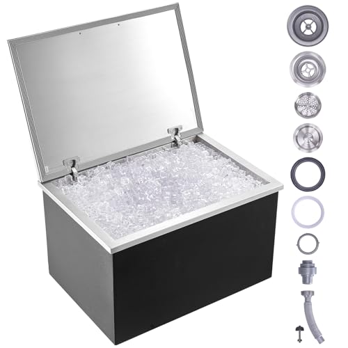 VEVOR Vaschetta per ghiaccio da incasso 107,8 L 710 x 508 x 437 mm, vaschetta per ghiaccio isolata in acciaio inox, coperchio incernierato, contenitore per cubetti di ghiaccio per bevande fresche