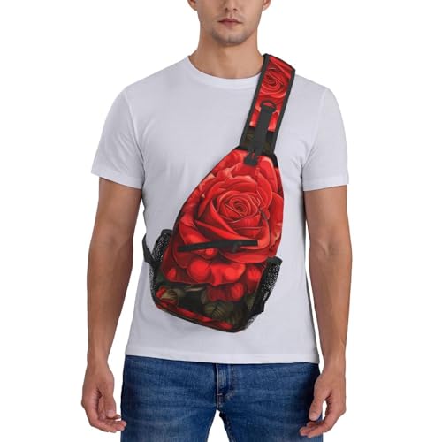 Mochila tipo sling con diseño de rosas rojas ligera para viaje miniatura 7