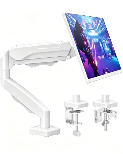 MOUNTUP Single Monitor Desk Mount Holds Screen up to 32 inch, Height Adjustable Monitor Arm, Full Motion Computer Monitors Stand with Clamp/Grommet Base, VESA Mounts Fit 4.4-19.8lbs Computer, White