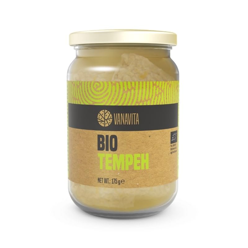 VanaVita Tempeh BIO 175 g, Alternativa Vegetale alla Carne e al Formaggio, a Basso Contenuto di Sale, ad Alto Contenuto Proteico, Tempeh di Soia Già Pronto ((Confezione da 6))