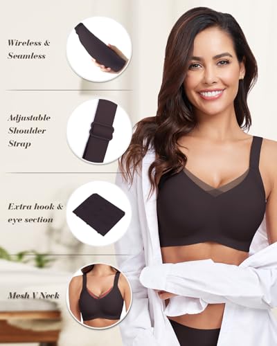 WOWENY V Neck Crossover Lace Mesh Bras for Women No Underwire Seamless Bralette Wireless Bra Full Coverage Everyday Bra(Black, L) - Thumbnail 4