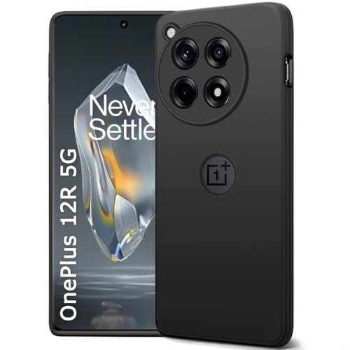 Image of TheGiftKart Liquid Silicone Back Cover Case for OnePlus 12R 5G | Soft Micro-Fibre Lining Inside | Camera Protection Bump | Shockproof Back Case Cover for OnePlus 12R 5G (Silicone, Black)