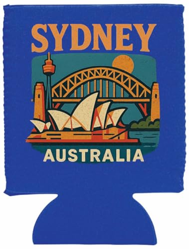 Sydney Australia Vintage Souvenir Design Neoprene Can Hugger Blue