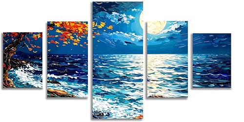 Kit complet diamond painting lune vue sur la mer de 125x63cm pour une œuvre d'art adulte
