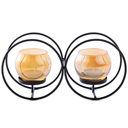 Double Circle Votive Candle Holders Home Decorative Tealight Candle Stands Coffee Table Centerpiece Iron Matte Black Round Glass Tea Light Holders Home Decor Christmas Party Wedding Decor #TOP16
