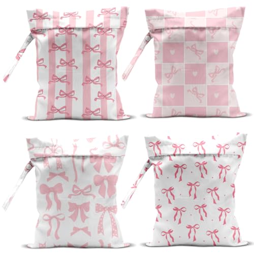 zcyxuuw 4 Pack Wet Bag for Swimsuit, Beach Travel Essentials Wet Dry Bag, for Sunscreen Toiletry Dirty Clothes Yoga Gym Diaper, Friend Summer Beach Vacation Gifts. Pink Bow Series