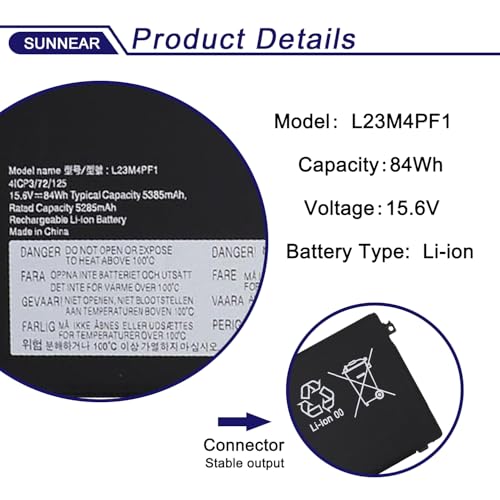 Image of L23M4PF1 L23D4PF1 Battery for Lenovo IdeaPad Pro 5 14AHP9 14AKP10 16AKP10 | 15.6V 84Wh; for Lenovo IdeaPad Pro 5 16IPH11 14IMH9 16IMH9 16AHP9 14IAH10 Legion 7 16AGP11 16IAX10 15ASH11 Yoga Pro 9 16IMH9