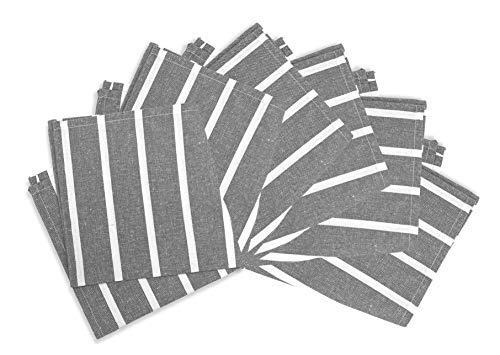 Image of Encasa XO Dining Table Napkins Set of 6, 43x43 cm | Machine Washable Reusable, Recycled Cotton Cloth Napkin, Soft & Absorbent, Table Decor for Hotels, Farmhouse - White & Roma Grey Stripes