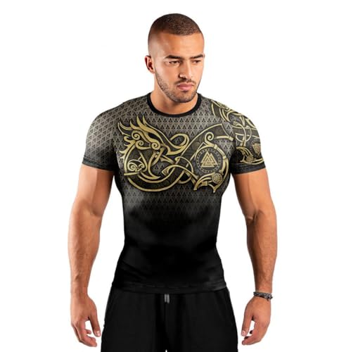 Viking Norse Rune Men's Rash Guard Shirts Short Sleeve, Baselayer Compression Shirt for Jiu Jitsu MMA2