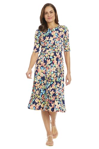 Image of London Times Women's Womens Elbow Sleeve A-line Midi - Pretty Garden Party Dress - Special Occasion Wedding Guest Dress