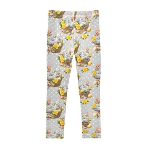 Hen Flower Polka Dot Girls Leggings Ultra Soft Compression Yoga Gym Pants for Kids 4-10T2