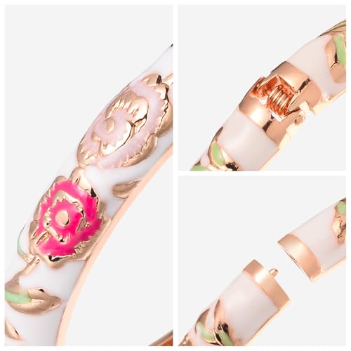 Image of UJOY Vintage Jewelry Cloisonne Handcrafted Flower Enameled Gorgeous Rhinestone Hinged Cuff Bracelet Bangles Gifts 88A10