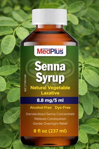 MedPlus Natural Vegetable Laxative - Senna Syrup 8.8mg/5ml - Constipation Relief - Chocolate Flavor - Compared to Senokot Syrup - Made in USA