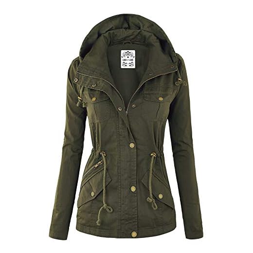 Lock and Love WJC643 Womens Pop of Color Parka Jacket S OLIVE