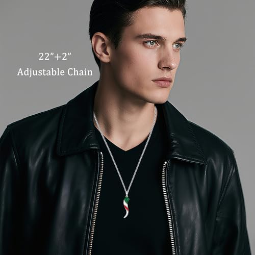 925 Sterling Silver Italian Horn Necklace for Men Women Italian Flag Cornicello Pendant Good Luck Amulet2