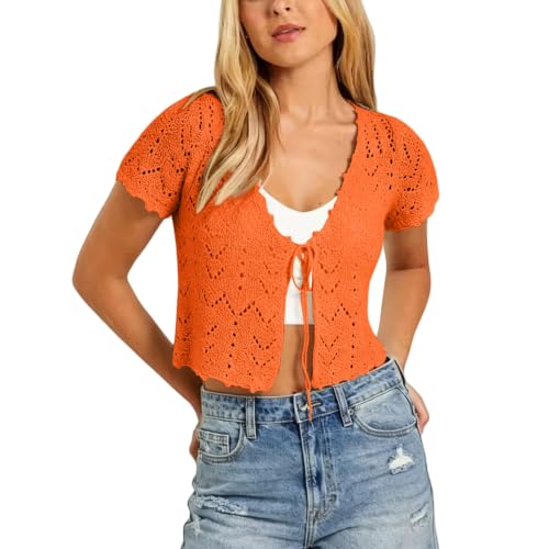 Cárdigan de ganchillo para mujer corto calado protector solar top 4