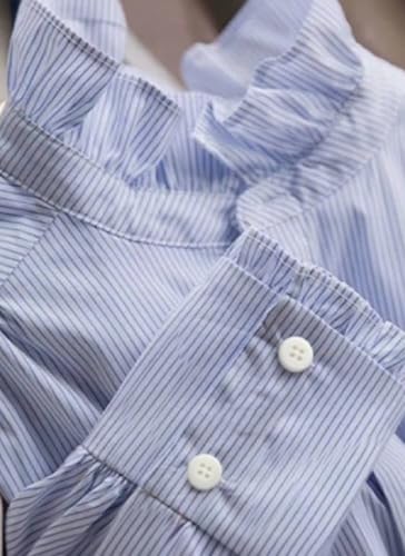 Button Down Shirts for Women Classic Blue Striped Collared Blouses Shirts Long Sleeve Blouse Business Casual Tops3