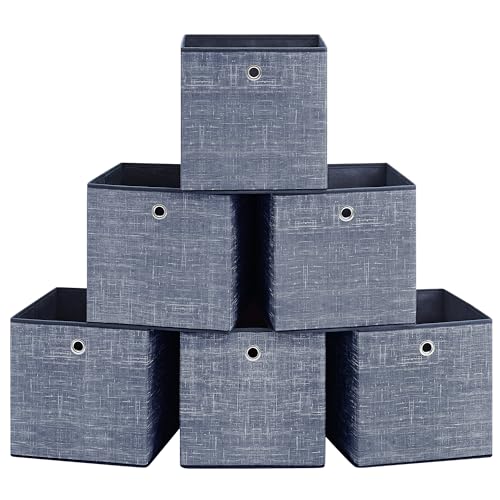 SONGMICS Storage Boxes, Set of 6 Non-Woven Fabric Boxes with Handles, 30 x 30 x 30 cm, Fit Cube Storage Unit