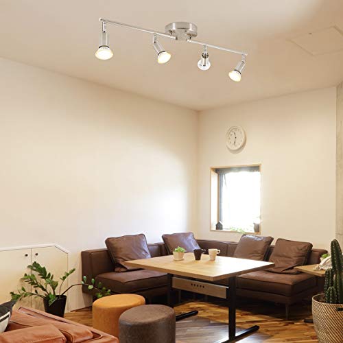 Led 4 Light Track Light Kit, Matte Nickel 4 Way Ceiling Track Lighting, Cri≥90, Flexibly Rotatable Light Head, Ceiling Spot Light For Exhibition/Hallway, Included 4X 5W Led Gu10 Bulbs(2700K, 510Lm) #TOP6