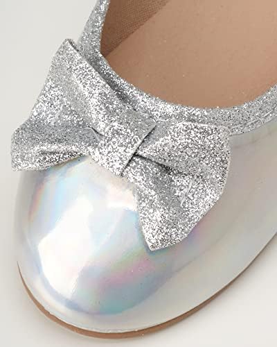 KENSIE GIRL Shoes - Classic Leatherette Ballet Flats with Glitter Bow (Toddler/Girl), Size 11 Little Kid, Silver Glitter | Image 2
