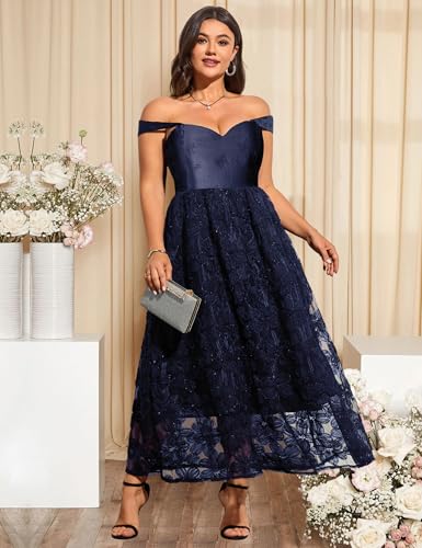 Image of EYWOL Formal Wedding Guest Cocktail Party Floral Embroidered Dress M-3XL | Embroidered,Floral,Sheer A-Line,Maxi,Sweetheart Neckline,Puff Sleeves,Tie Back, Parties,Wedding,Formal,Cocktail,Occasions
