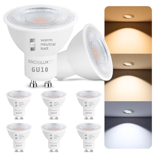 SSC-LUXon 6 Stück LumiFLEX GU10 LED Lampe 3in1 Lichtfarben warm + neutral + tageslicht - LED Birne dimmbar 230V 6 Watt Halogen Ersatz SSC-LUXon 6 Stück LumiFLEX GU10 LED Lampe 3in1 Lichtfarben warm + neutral + tageslicht - LED Birne dimmbar 230V 6 Watt Halogen Ersatz