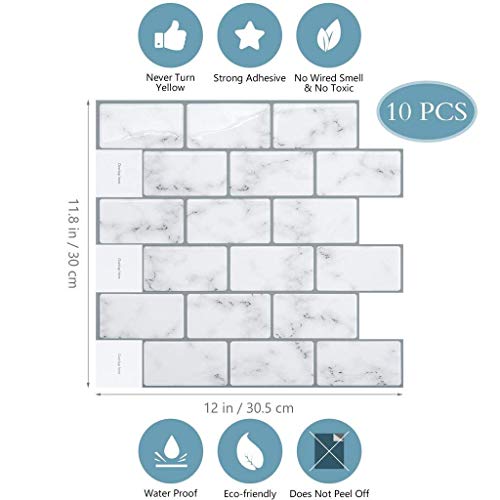 CozyWallz Kitchen Backsplash Peel and Stick, and Bathroom, Laundry Room Tiles, Heat and Staining resistant, 3d wall panels peel and stick backsplash, 12