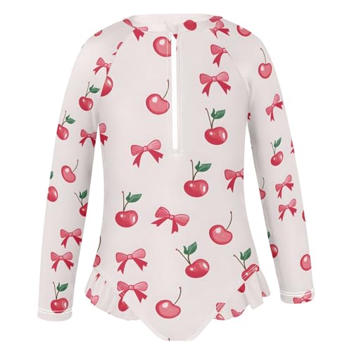 ALAZA Toddler Swimsuit Girl Bathing Suit Swimwear Rash Guard Cherry Bow Long Sleeve 3T2