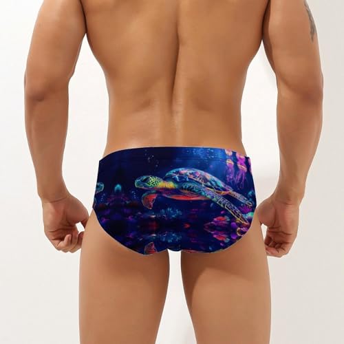 Sea Turtle Jellyfish Printed Swim Briefs for Men Sexy Bikini Swimwear Elastic Beach Trunks Bathing Suit3