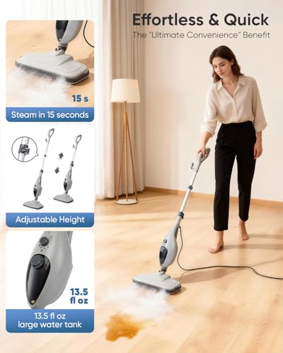 Image of CYK Steam Mops for Floor Cleaning, 12 in 1 Handheld Steam Cleaner for Home, Floor Steamer for Hardwood Floors and Tile(Grey-grey)
