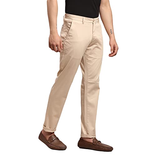 Image of Parx Men's Cotton Blend Dobby Pattern Low Rise Tapered Fit Flat Front Casual Trouser