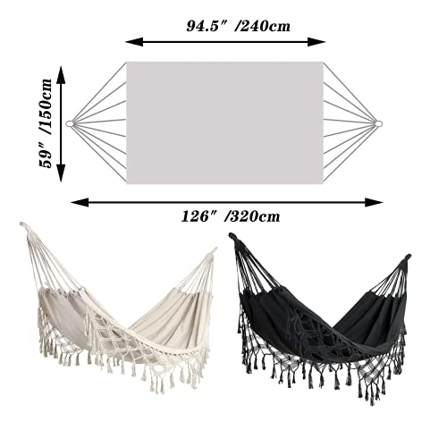 Keeptpeek Hammock, Handmade Classic Hammock Macrame Fringe Tree Organic Cotton Hammocks Foldable Swing Bed For Camping,Beach,Yard,Bedroom, Patio,Patio, Porch, Outdoor,Indoor (Black) #TOP5