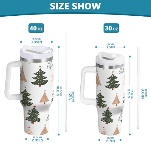 YETTASBIN Christmas Tree 40 oz Tumbler with Handle, Stainless Steel Vacuum Insulated Sports Water Bottle, Leak-proof Travel Coffee Mug Cup with Lid and Straw for Water, Iced Tea or Coffee by YETTASBIN - Used condition - Image 3