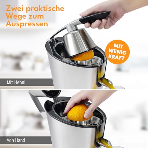Saftpresse elektrisch 600W - Inkl. Edelstahlkegel & BPA-Frei I Hohe Ergiebigkeit I Orangenpresse Zitruspresse Zitronenpresse Orangensaftpresse I Orange Juicer Press Zitronen – Bild 6
