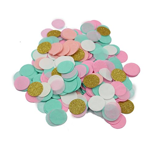Mybbshower Blush Pink Mint Green Gold Glitter Wedding Confetti Party Table Decor 1 Inch Circle Pack of 2000