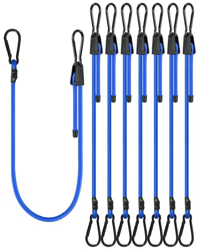 Tendeurs élastiques réglables 152cm en lot de 8 avec crochets robustes bleus