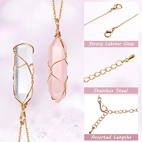 Yaomiao 6 Piece Crystal Pendant Necklaces For Women Girls, Healing Crystal Stone Quartz Necklace Wire Hexagonal Pendant (Mixed Color With Gold Tone Chain) #TOP2