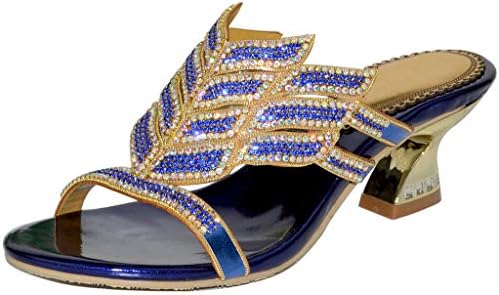 YooPrettyz Sandal Low Chunky Heel Comfort Wedding Prom Party Sandal Heels Blue 6