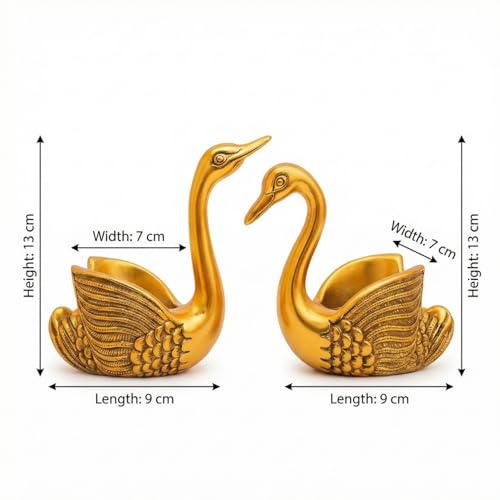 Image of Kalakriti Golden Swan Pair Candle Holder Showpiece for Home Decoration and Good Luck | Aluminium Swans Couple Idol for Anniversary Valentine Wedding Gift & Living Room Decor (Candles not Included)