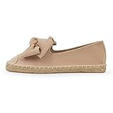 MUSSHOE Espadrilles for Women Dressy Bow Flats Shoes Women,Beige 7