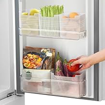 Poeland Refrigerator Organizer Box, Fridge Side Door Storage Containers Plastic Translucent Set of 5 2M+3S