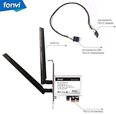 fenvi 802.11AC Desktop Wifi Card 802.11 A/B/G/N/AC AC1200 2.4Ghz-300Mbps/5Ghz-867Mbps + Low Profile PC Wireless Card